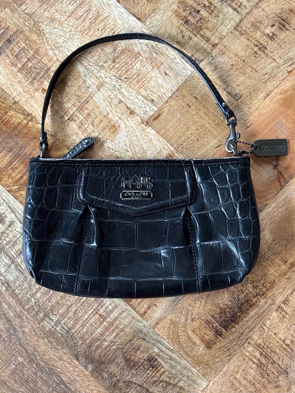 COACH Madison Croc Embossed Large Wristlet Mini Bag